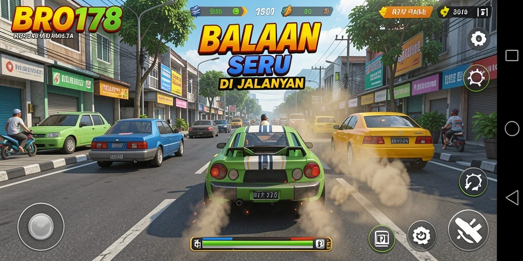Tampilan gameplay menarik dari BRO178 yang menunjukkan kecepatan balapan.