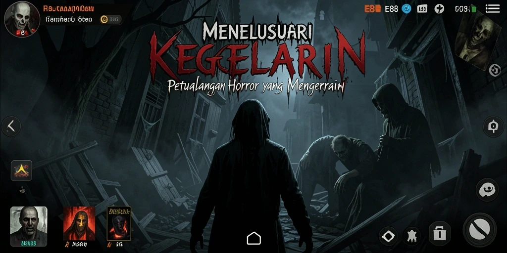 Screenshot gameplay E88 menampilkan suasana mencekam dan menakutkan.