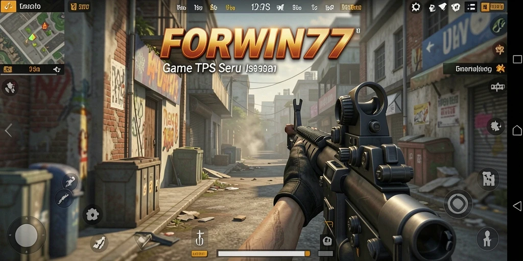 Tampilan utama screenshot FORWIN77 menunjukkan aksi intens dan gameplay TPS yang menarik.