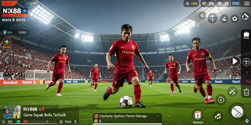 Gameplay realistis dalam NX888 menampilkan aksi sepak bola yang mendebarkan.